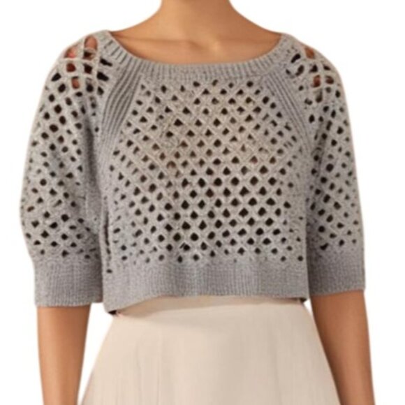 American Eagle Outfitters Sweaters - American Eagle Outfitters Crochet 3/4 Sleeve Open Cable Knit Sweater Gray Medium